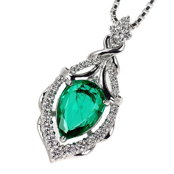 Pt950/ Pt850 ビビッドグリーン マイナー エメラルド ダイヤモンド ペンダントネックレス 1.32ct D0.33ct