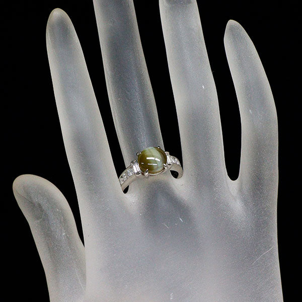 Pt900 クリソベリルキャッツアイ ダイヤモンド リング 3.29ct D0.58ct