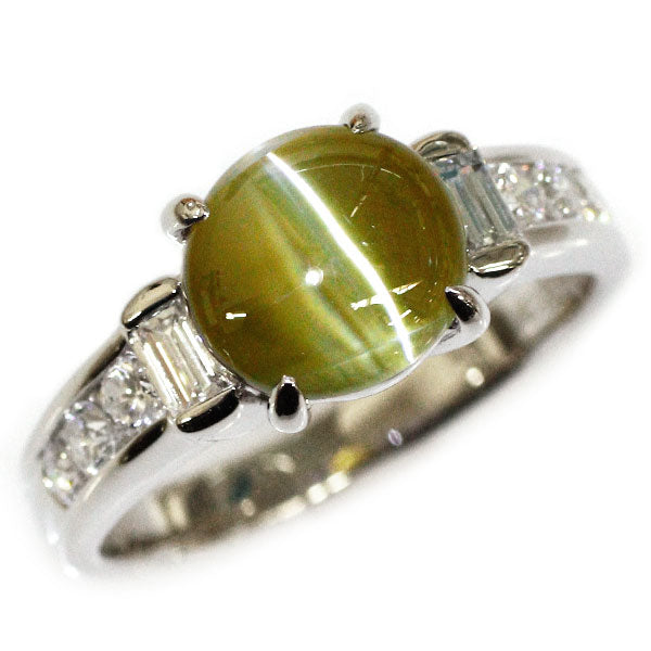 Pt900 クリソベリルキャッツアイ ダイヤモンド リング 3.29ct D0.58ct
