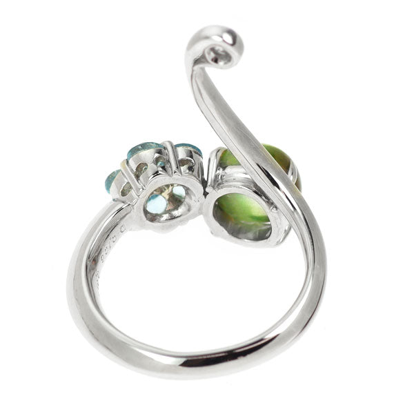 Pt900 バイカラートルマリン キャッツアイ アクアマリン ダイヤモンド リング 2.35ct AQ0.514ct D0.106ct フラワー