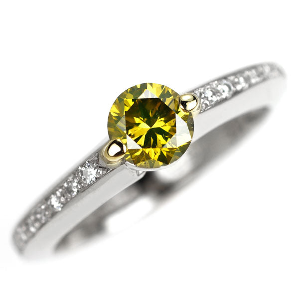 Pt900/K18YG トリートイエローグリーンダイヤモンド リング 0.566ct D0.085ct