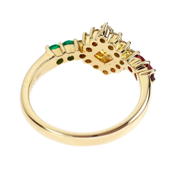 K18YG イエローサファイア カラーストーン ダイヤモンド リング 0.27ct R0.21ct E0.14ct D0.38ct