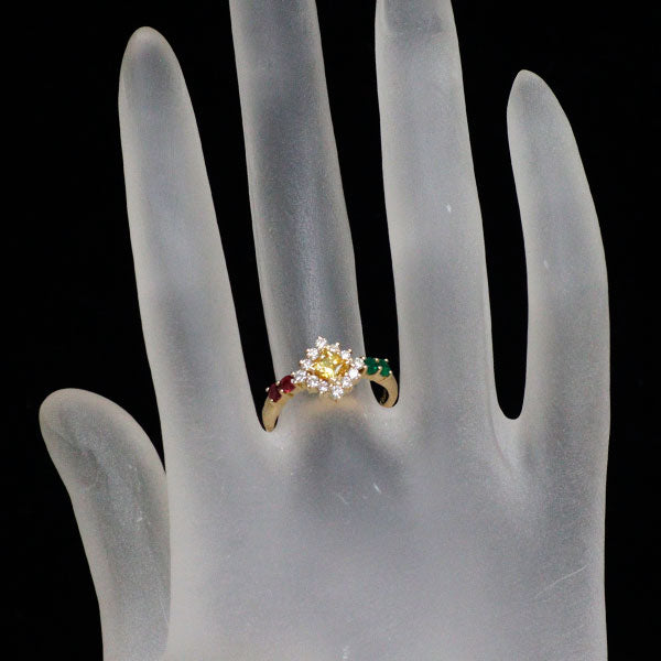 K18YG イエローサファイア カラーストーン ダイヤモンド リング 0.27ct R0.21ct E0.14ct D0.38ct