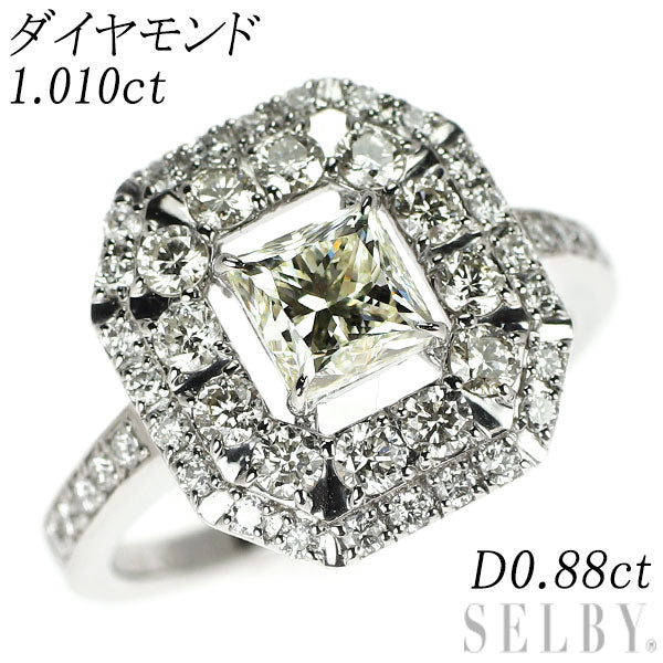 Pt950 プリンセスカット ダイヤモンド リング 1.010ct D0.88ct
