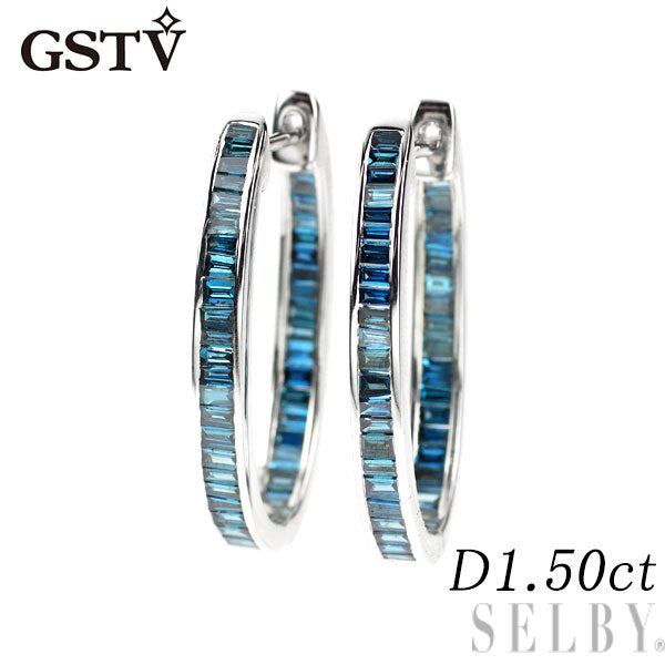 GSTV K18WG トリートブルー ダイヤモンド ピアス 1.50ct フープ
