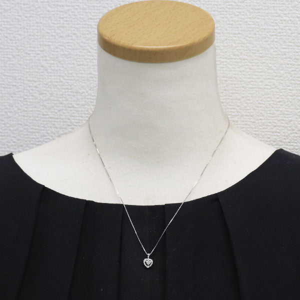 K14WG ハートシェイプ ダイヤモンド ペンダントネックレス 0.119ct D0.07ct