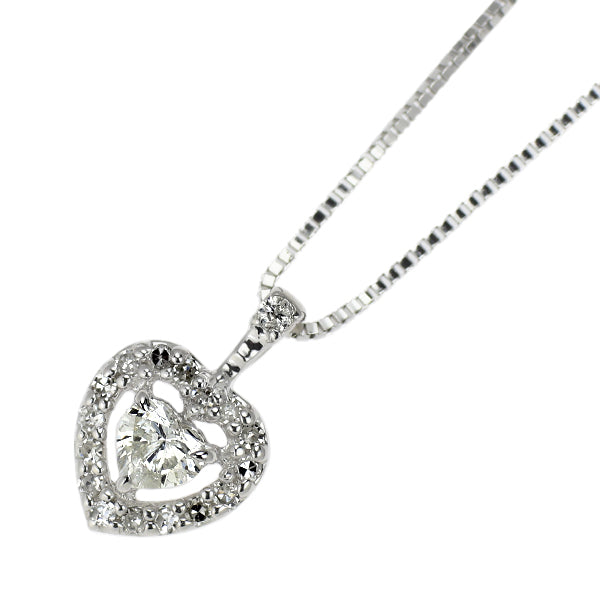 K14WG ハートシェイプ ダイヤモンド ペンダントネックレス 0.119ct D0.07ct