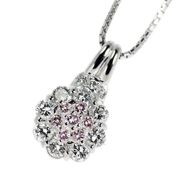 希少 Pt900/ Pt850 天然ピンク/カラーレス ダイヤモンド ペンダントネックレス 0.13ct D0.50ct