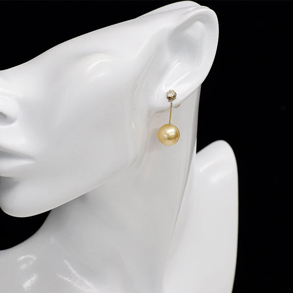 K18YG ゴールデンパール ダイヤモンド ピアス 径約11.1mm D0.50ct 2Way