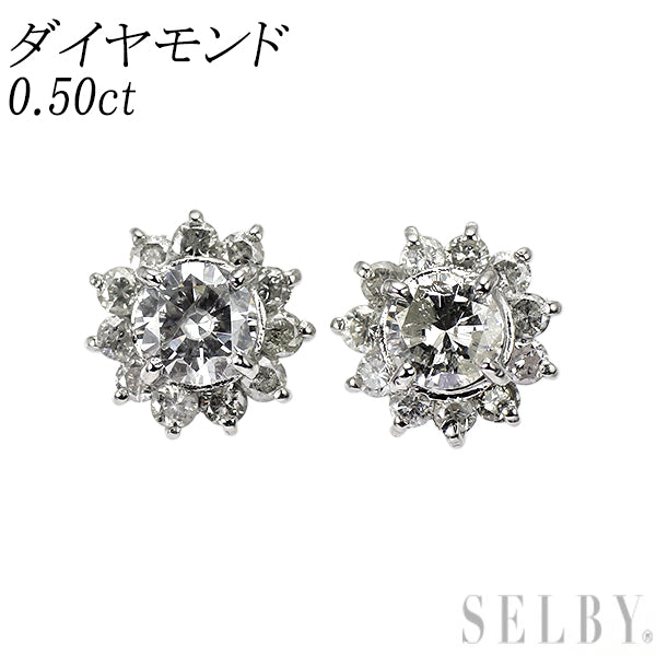 Pt900 ダイヤモンド ピアス 0.50ct フラワー