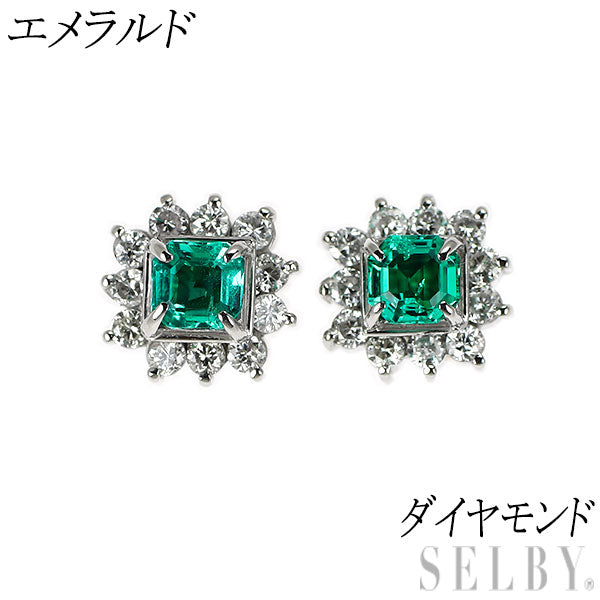Pt900 エメラルド ダイヤモンド ピアス