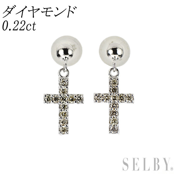 K18WG/K10WG ダイヤモンド ピアス 0.22ct クロス