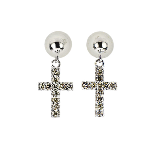 K18WG/K10WG ダイヤモンド ピアス 0.22ct クロス