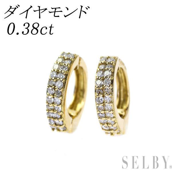 K18YG ダイヤモンド フープ イヤリング 0.38ct パヴェ