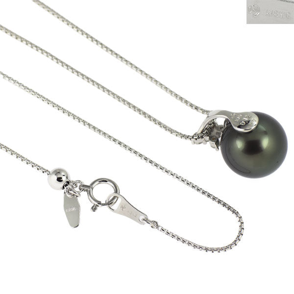 田崎真珠 K18WG 黒蝶 真珠 ダイヤモンド ペンダントネックレス 径約