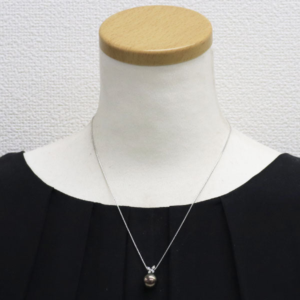 田崎真珠 K18WG 黒蝶 真珠 ダイヤモンド ペンダントネックレス 径約