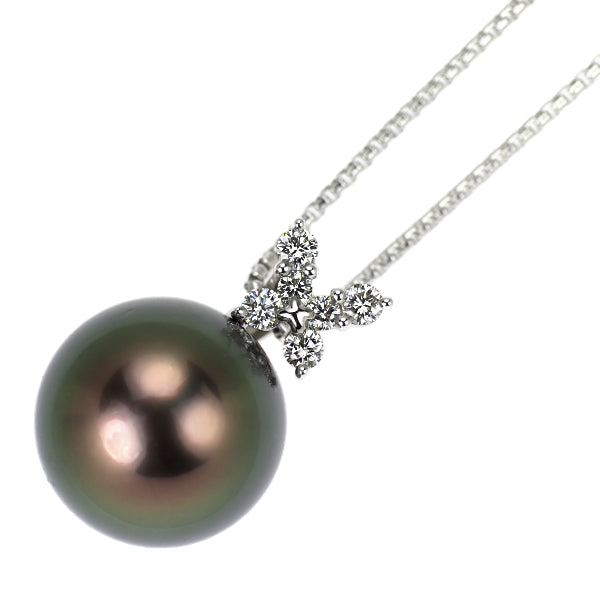 田崎真珠 K18WG 黒蝶 真珠 ダイヤモンド ペンダントネックレス 径約