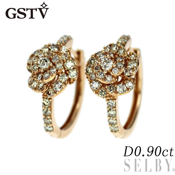 GSTV K18PG ダイヤモンド フープ ピアス 0.90ct フラワー