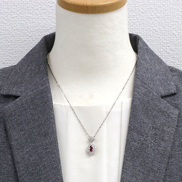 Pt900/ Pt850 ミャンマー/ビルマ産 ピジョンブラッドルビー ダイヤモンド ペンダントネックレス 1.03ct D1.05ct