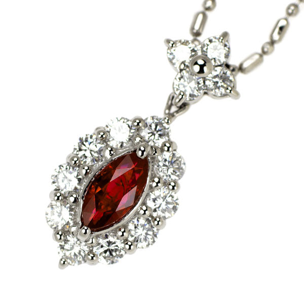Pt900/ Pt850 ミャンマー/ビルマ産 ピジョンブラッドルビー ダイヤモンド ペンダントネックレス 1.03ct D1.05ct