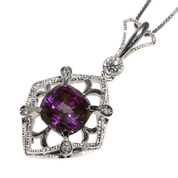 クレサンベール K18WG 再結晶アレキサンドライト ダイヤモンド ペンダントネックレス 1.73ct D0.04ct
