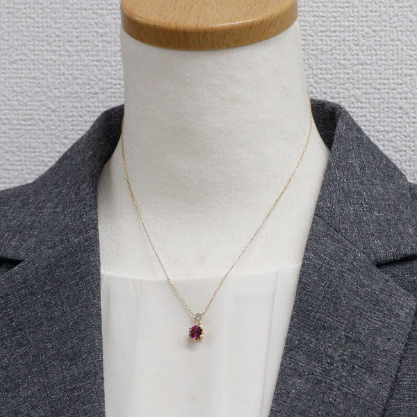 K18YG ガーネット ダイヤモンド ペンダントネックレス 1.41ct D0.15ct