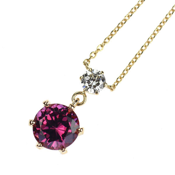 K18YG ガーネット ダイヤモンド ペンダントネックレス 1.41ct D0.15ct