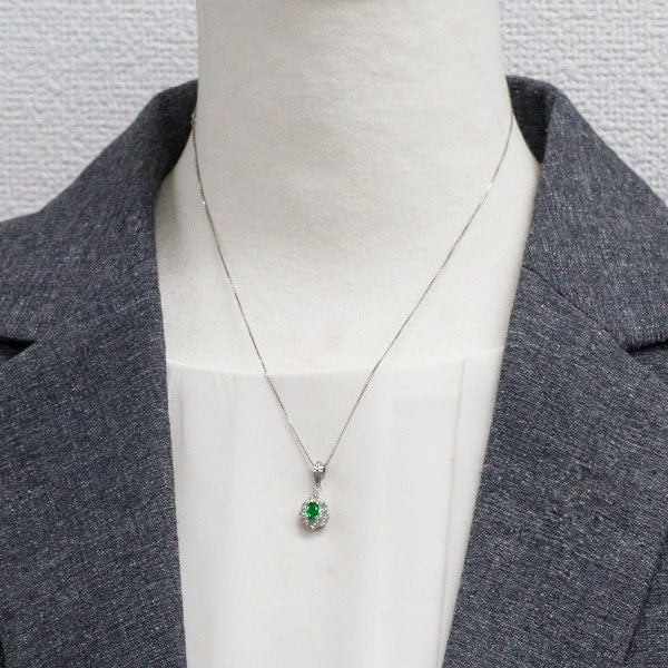 Pt900/ Pt850 グリーンガーネット ダイヤモンド ペンダントネックレス 0.37ct D0.43ct