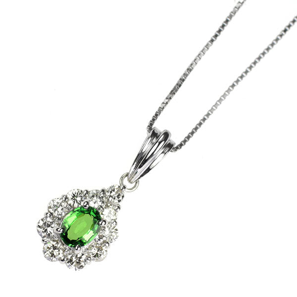 Pt900/ Pt850 グリーンガーネット ダイヤモンド ペンダントネックレス 0.37ct D0.43ct