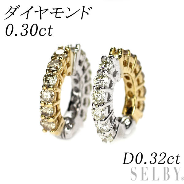 K18YG/WG ダイヤモンド イヤリング 0.30ct D0.32ct ピアリング リバーシブル