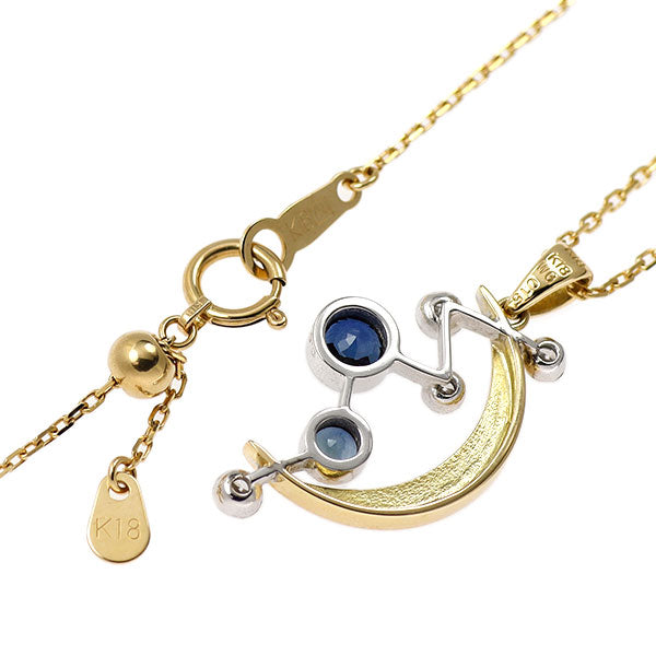 K18YG/WG サファイア ダイヤモンド ペンダントネックレス D0.15ct 月