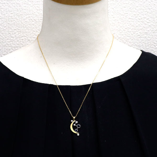 K18YG/WG サファイア ダイヤモンド ペンダントネックレス D0.15ct 月