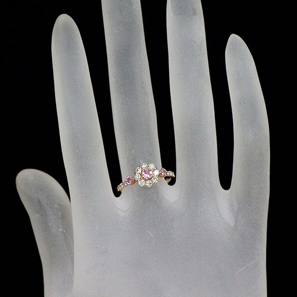 K18PG ピンクサファイア ダイヤモンド リング 0.40ct D0.20ct フラワー