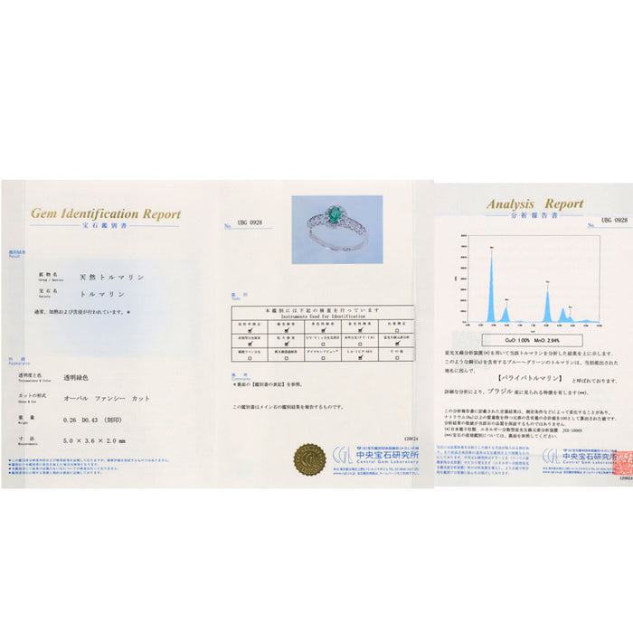 Pt900 ブラジル産 パライバトルマリン ダイヤモンド リング 0.26ct D0.43ct