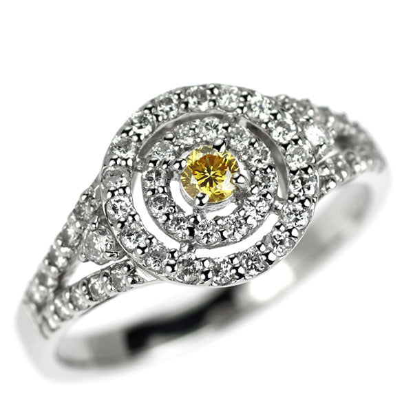 Pt950 天然イエローダイヤモンド リング 0.088ct FVOY SI2 D0.45ct