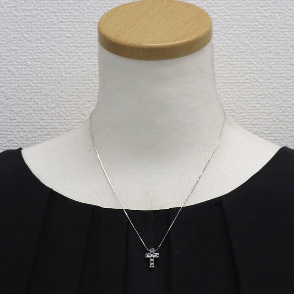 K18WG 天然ピンクダイヤモンド ペンダントネックレス 0.26ct クロス