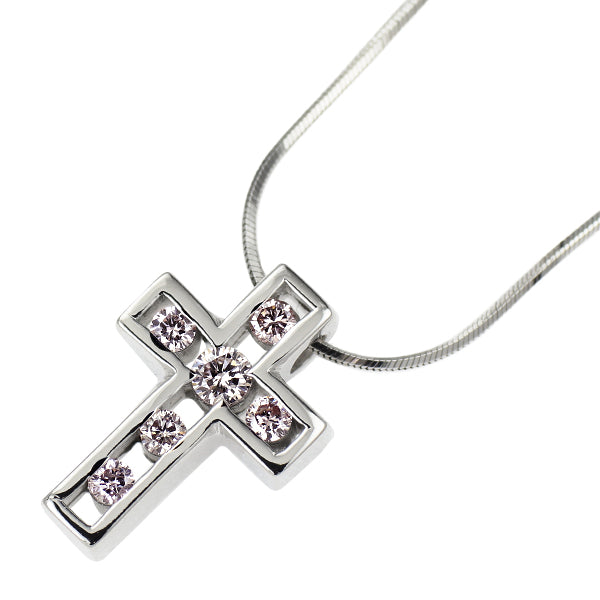 K18WG 天然ピンクダイヤモンド ペンダントネックレス 0.26ct クロス