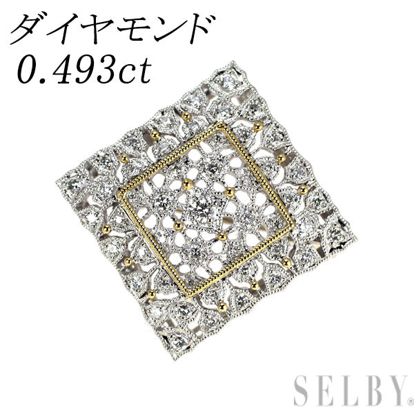 Pt900/ K18YG ダイヤモンド ペンダントトップ 兼ブローチ0.493ct  フィレンツェスタイル