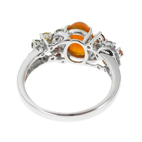 K18WG ファイアーオパール サファイア パライバトルマリン ダイヤモ リング 1.00ct S0.36ct T0.04ct D0.13ct