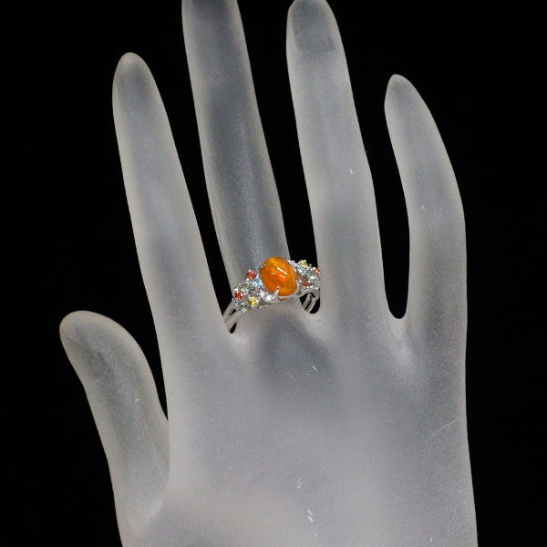 K18WG ファイアーオパール サファイア パライバトルマリン ダイヤモ リング 1.00ct S0.36ct T0.04ct D0.13ct