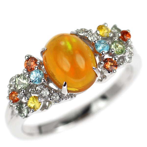 K18WG ファイアーオパール サファイア パライバトルマリン ダイヤモ リング 1.00ct S0.36ct T0.04ct D0.13ct
