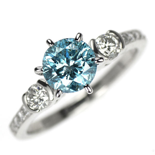 Pt950 トリートブルーダイヤモンド リング 1.055ct D0.28ct