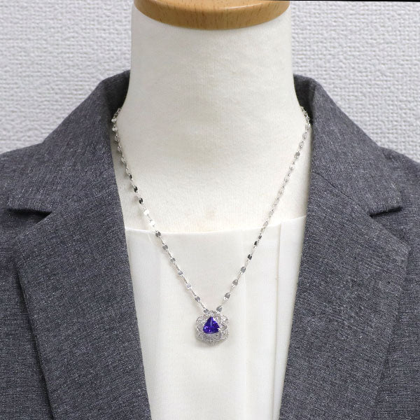 K18WG/ Pt850 タンザナイト ダイヤモンド ペンダントネックレス 2.85ct D0.17ct