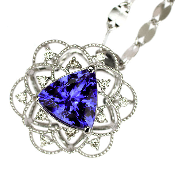 K18WG/ Pt850 タンザナイト ダイヤモンド ペンダントネックレス 2.85ct D0.17ct