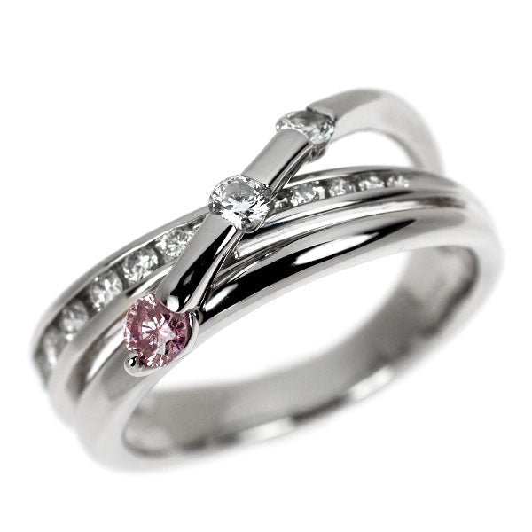 希少 Pt900 天然ピンク/カラーレス ダイヤモンド リング 0.107ct D0.38ct