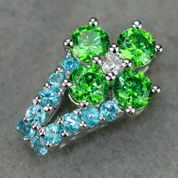 K18WG デマントイド ガーネット パライバトルマリン ダイヤモンド ペンダントトップ 0.45ct PT0.11ct D0.02ct