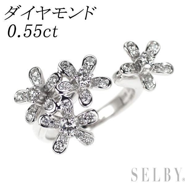 K18WG ダイヤモンド フォークリング 0.55ct フラワー