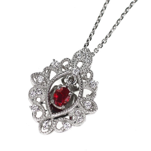 Pt900/ Pt850 ルビー ダイヤモンド ペンダントネックレス 0.215ct D0.11ct