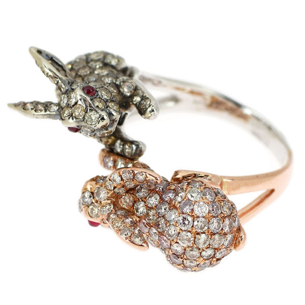 K18WG/PG ダイヤモンド ルビー リング 3.562ct Ｒ0.097ct うさぎ