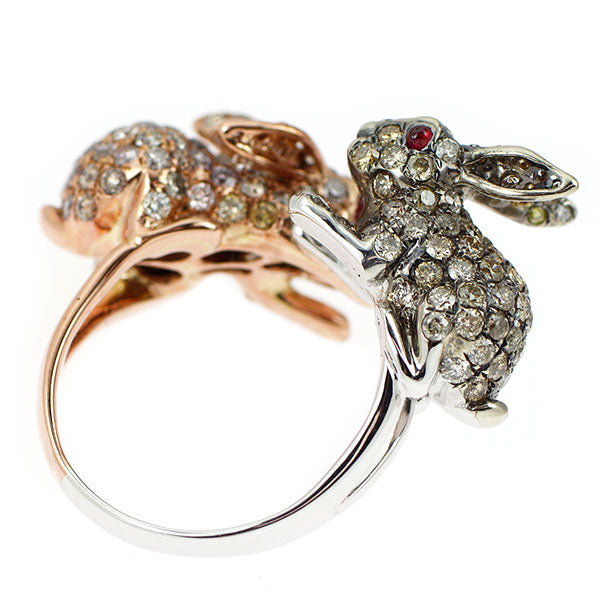 K18WG/PG ダイヤモンド ルビー リング 3.562ct Ｒ0.097ct うさぎ